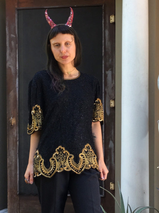 Black & Gold Sparkle Top