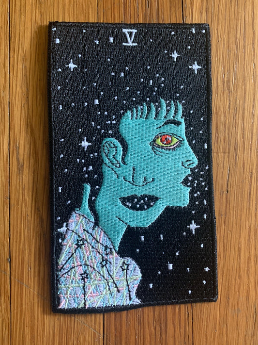 Five of Wands tarot card embroidered patch