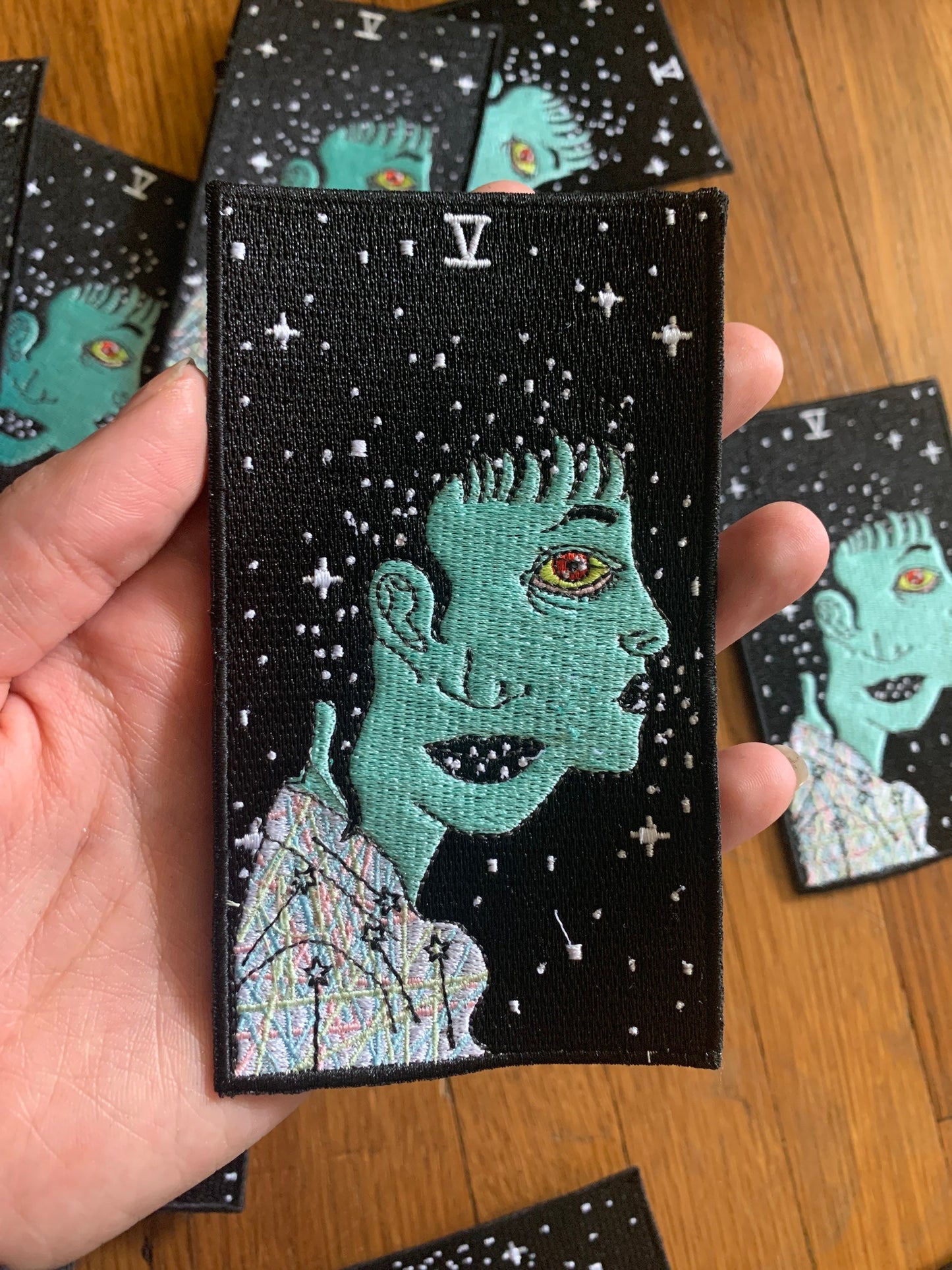 Five of Wands tarot card embroidered patch