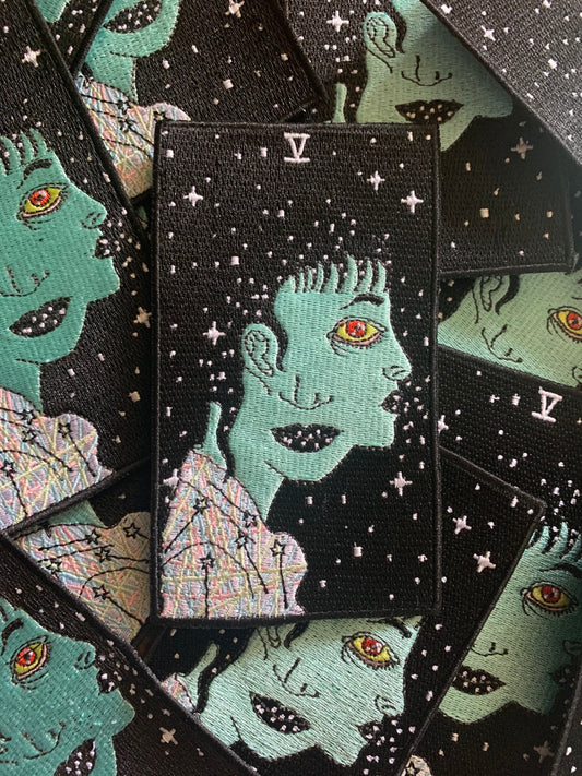 Five of Wands tarot card embroidered patch