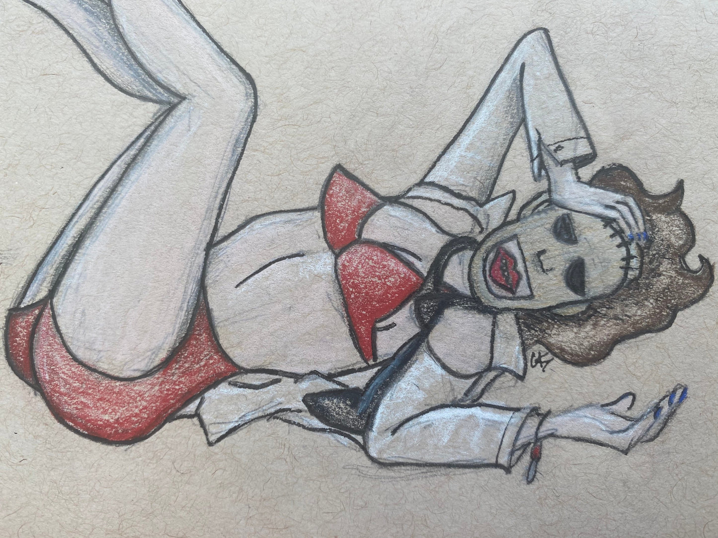 leather face pinup original drawing