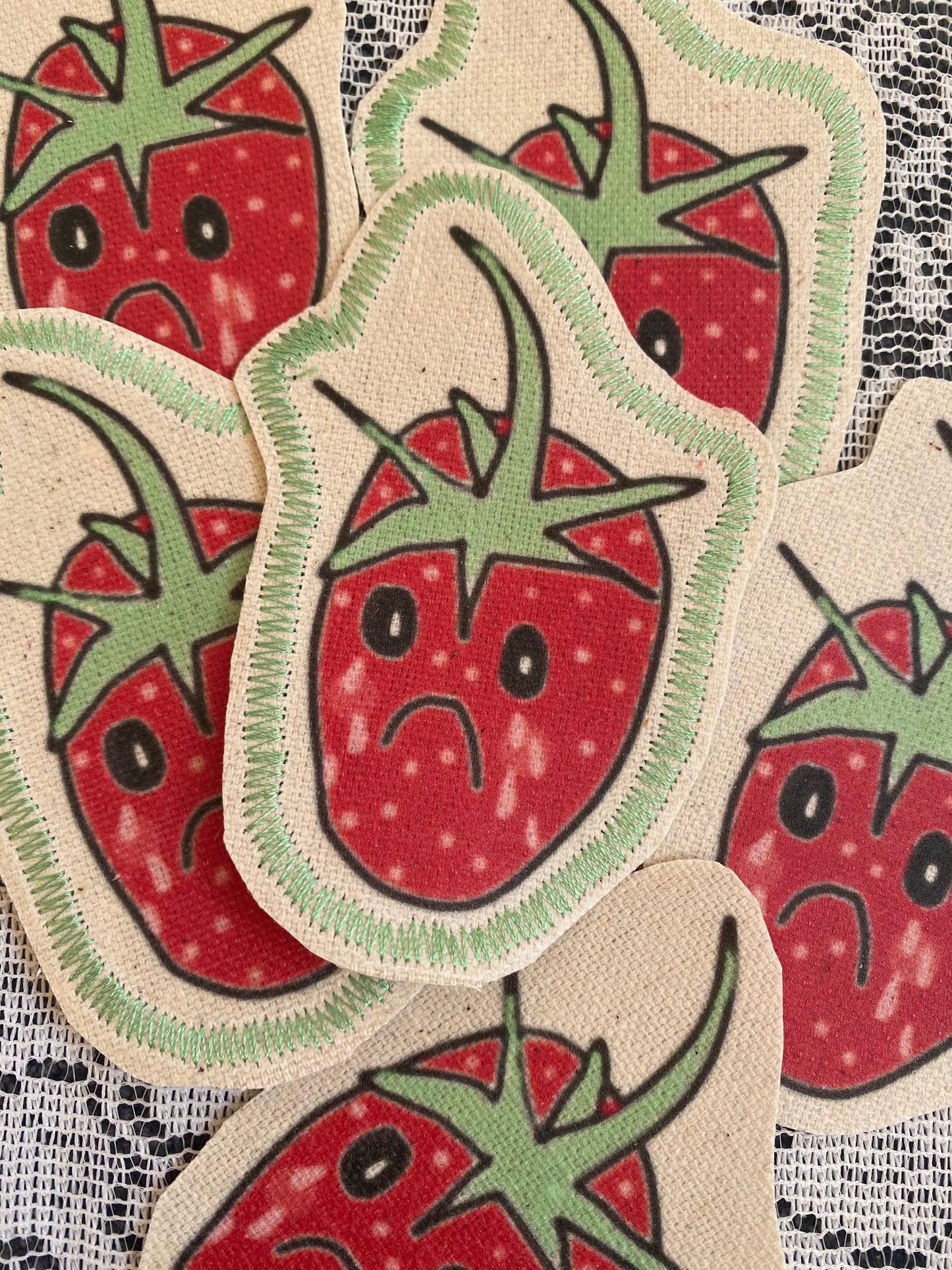 sad strawberry canvas patch