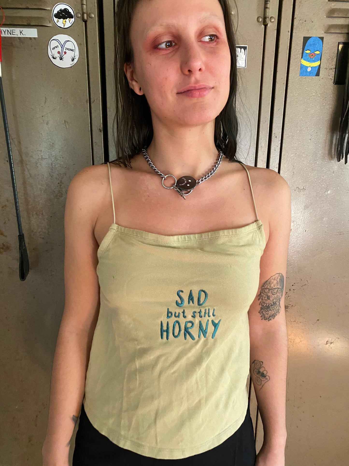 sad but still horny embroidered tank top