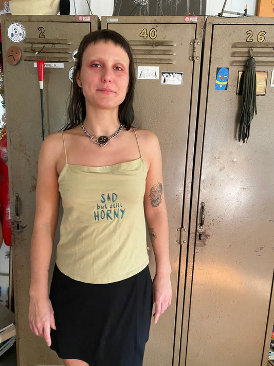sad but still horny embroidered tank top