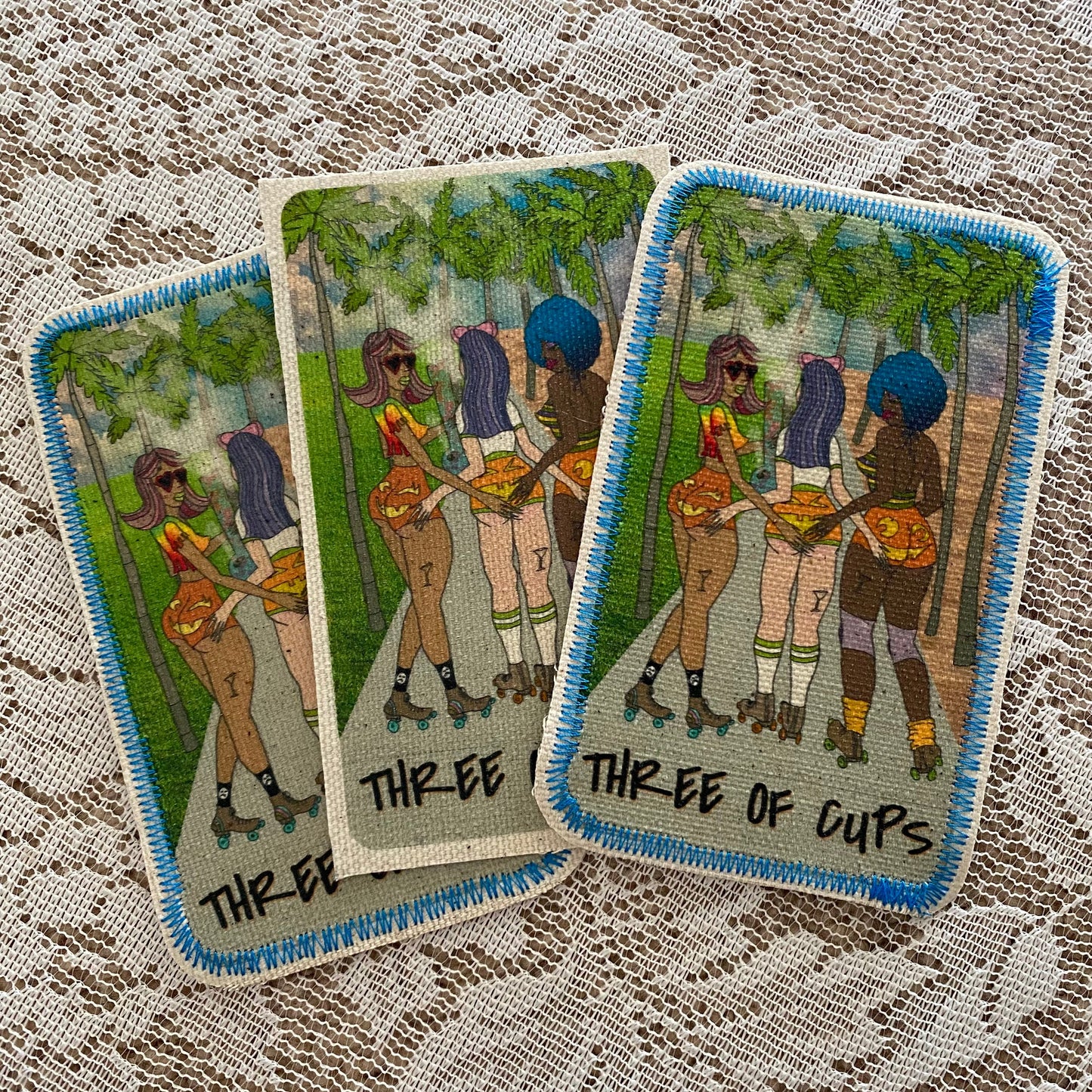 threee of cups canvas patch