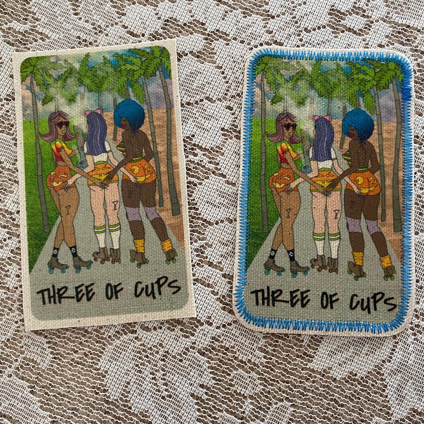 threee of cups canvas patch