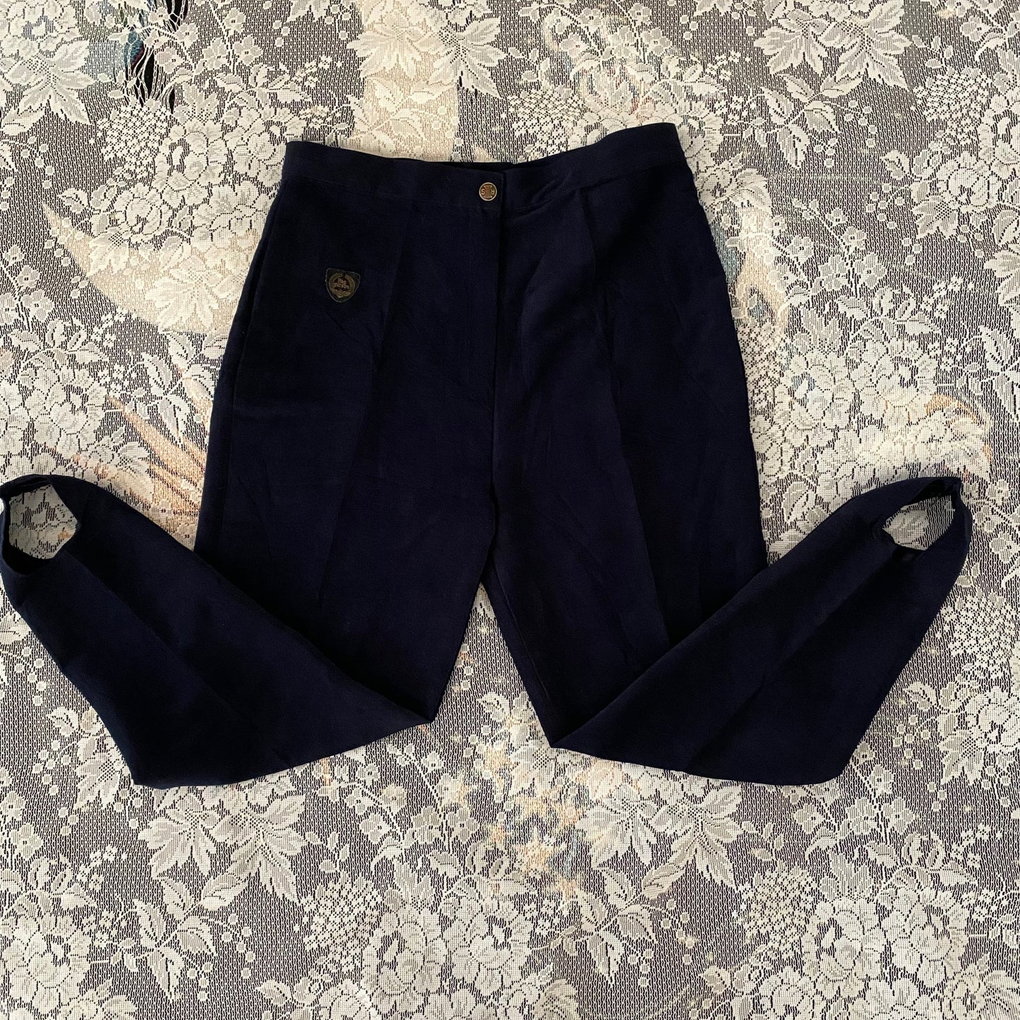 patched stirrup pants