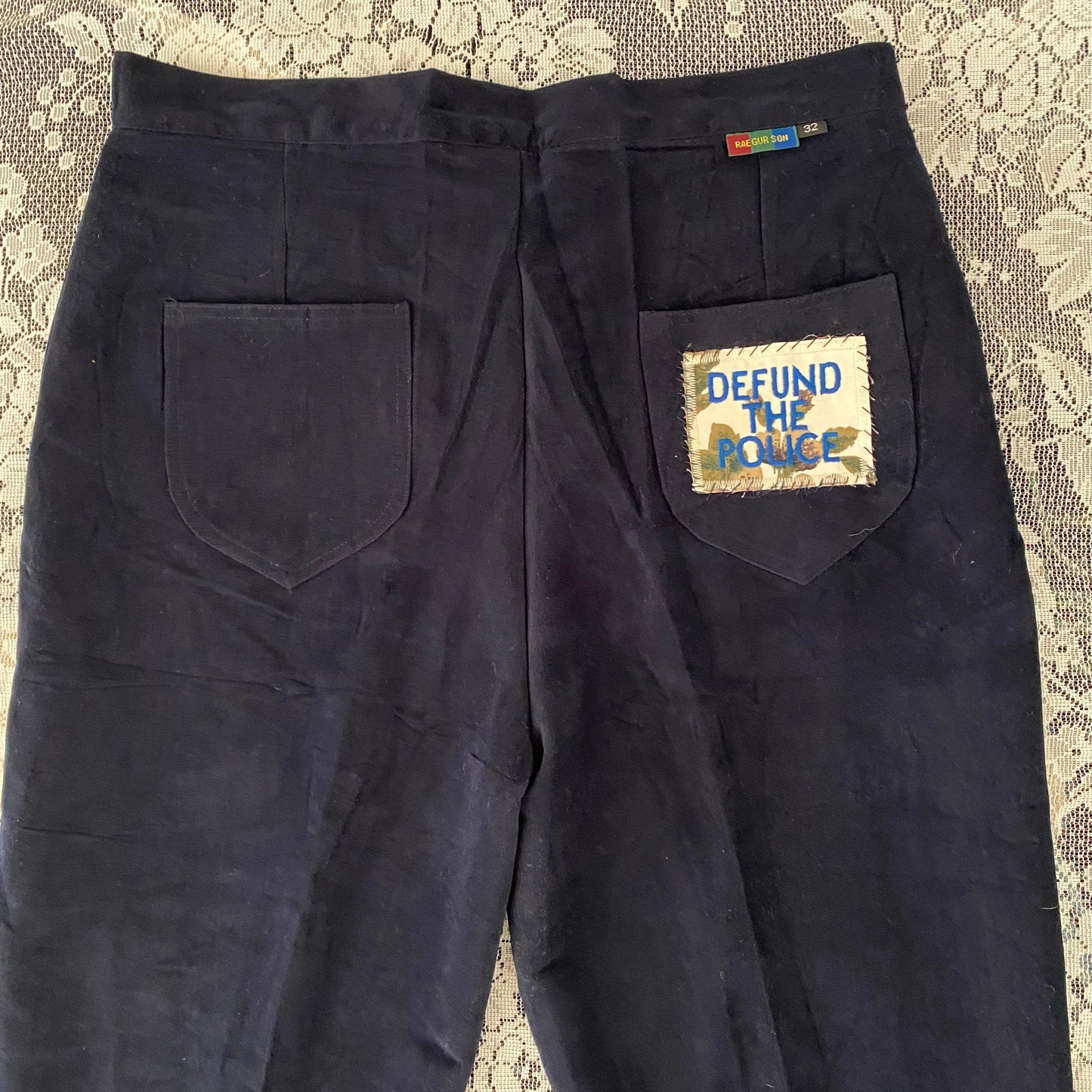 patched stirrup pants
