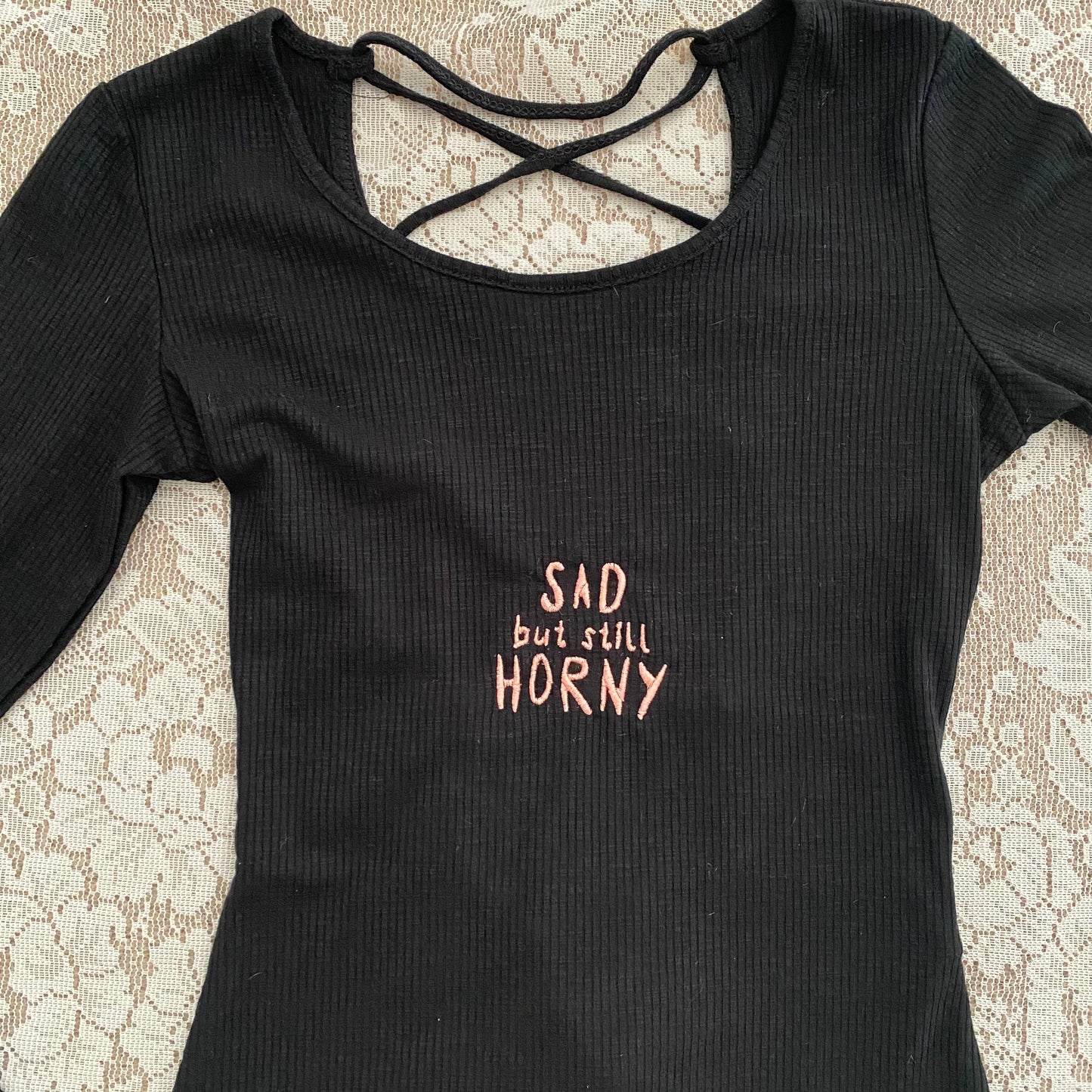 sad but horny embroidered bodysuit