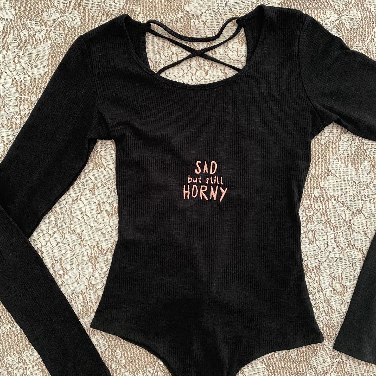 sad but horny embroidered bodysuit