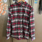 Red Two of Wands Plaid Button Up
