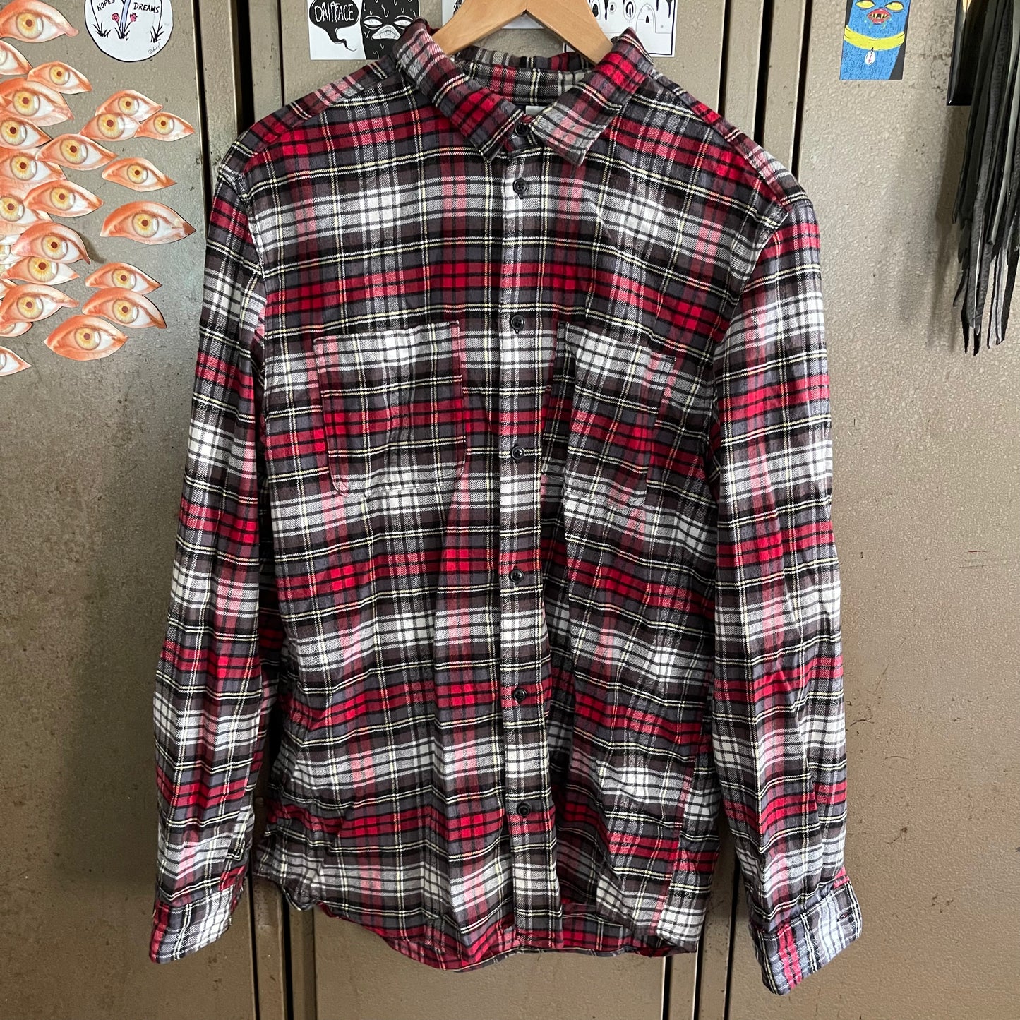 Red Two of Wands Plaid Button Up