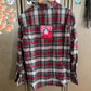 Red Two of Wands Plaid Button Up
